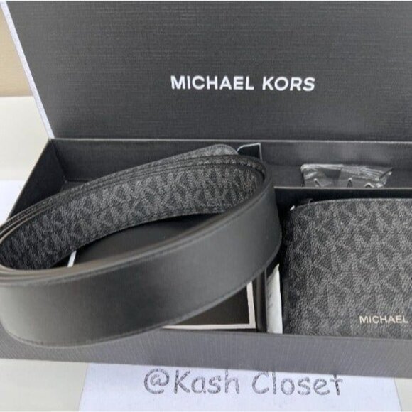 Michael Kors mens belt & wallet set MK signature black - Picture 3 of 8